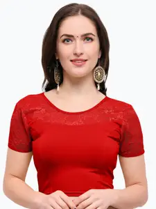 Janasya Red Solid Saree Blouse