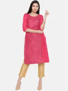 AURELIA Women Pink Printed Straight Kurta
