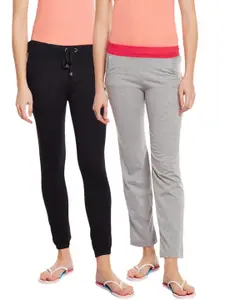 VIMAL JONNEY Women Grey & Black Solid Pack of 2 Lounge Pants F4BLK_F3MLNG