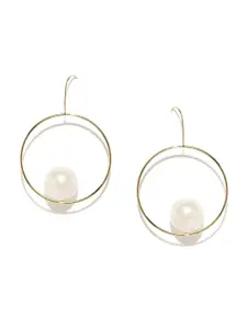 E2O White & Gold-Toned Circular Drop Earrings