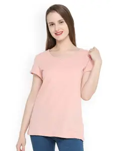 Splash Women Pink Solid Round Neck T-shirt