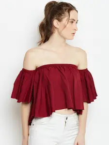 Berrylush Maroon Ruffled Bardot Top