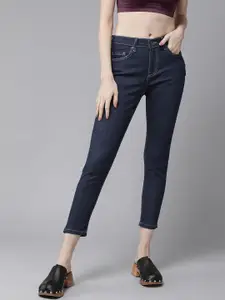 Roadster Women Navy Blue Skinny Fit Mid-Rise Clean Look Stretchable Cropped Jeans