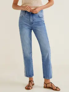 MANGO Women Blue Straight Fit Mid-Rise Clean Look Cropped Jeans