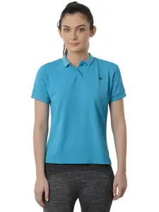 Da Intimo Women Blue Solid Polo Collar T-shirt
