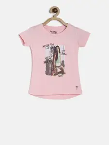 Palm Tree Girls Pink Printed Round Neck T-shirt