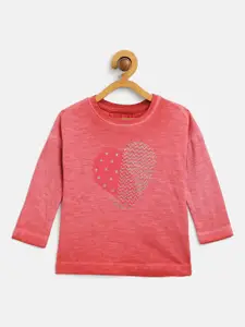 Palm Tree Infant Girls Coral Pink & Silver Heart Print Cotton T-shirt