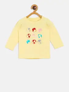 Palm Tree Girls Yellow Printed Round Neck T-shirt