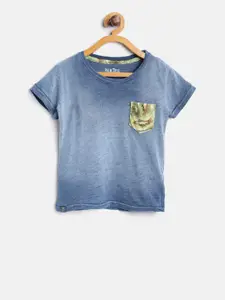 Palm Tree Boys Blue Dyed Round Neck Pure Cotton T-shirt