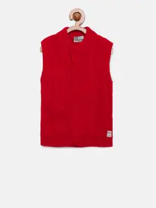 Gini and Jony Boys Red Self Design Sweater