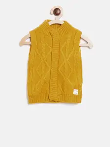 Gini and Jony Boys Mustard Yellow Cable Knit Self Design Cardigan