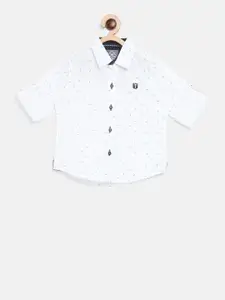 Palm Tree Boys White & Blue Regular Fit Printed Casual Shirt