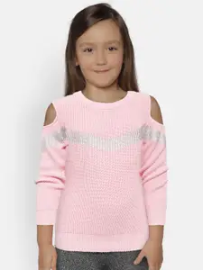Gini and Jony Girls Pink Solid Sweater