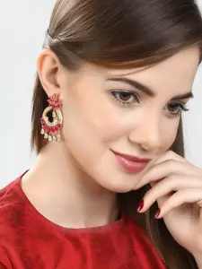 Rubans Gold-Toned & Pink Gold-Plated Floral Drop Earrings