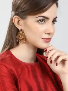 Rubans Gold-Toned & Green Gold-Plated Crescent Shaped Drop Earrings