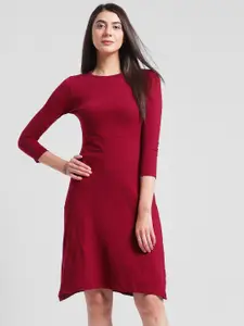 Rigo Women Maroon Solid Fit and Flare Dress