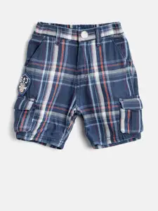 Gini and Jony Boys Navy Blue Checked Regular Fit Cargo Shorts