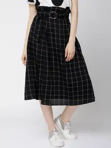 Tokyo Talkies Women Black Checked A-Line Midi Skirt