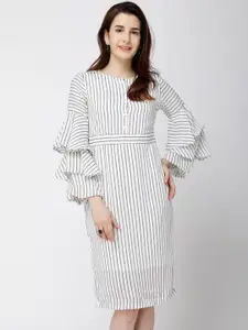 Tokyo Talkies Women White & Black Striped A-Line Dress