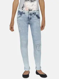 Gini and Jony Girls Blue Regular Fit Mid-Rise Mildly Distressed Stretchable Jeans
