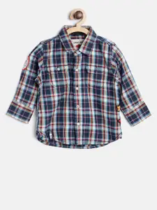 Gini and Jony Boys Navy & Off-White Regular Fit Checked Casual Shirt