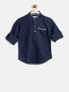 Gini and Jony Boys Navy Regular Fit Solid Casual Shirt