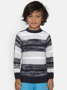 Gini and Jony Boys Navy Blue & Grey Self-Striped Sweater