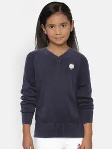 Gini and Jony Girls Navy Blue Solid Pullover