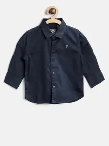 Palm Tree Boys Navy Blue Regular Fit Solid Casual Shirt