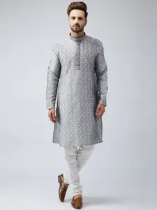 SOJANYA Men Grey Woven Design Straight Kurta