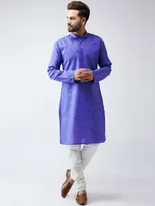 SOJANYA Men Blue Woven Design Straight Kurta