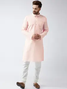 SOJANYA Men Peach-Coloured Solid Straight Kurta