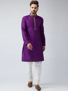 SOJANYA Men Purple Embellished Straight Kurta