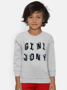 Gini and Jony Boys Grey Melange Printed Sweatshirt