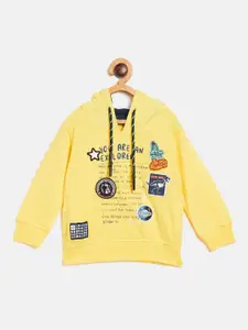 Gini and Jony Boys Yellow Printed Hooded Sweatshirt