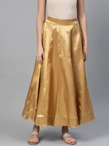 WISHFUL by W Women Golden Self Design Flared Maxi Skirt
