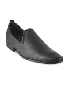 Metro Men Black Solid Semiformal Leather Slip-On Shoes