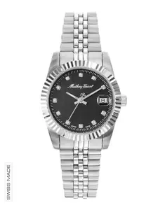 Mathey-Tissot Women Black Brass Dial & Silver Toned Stainless Steel Straps Analogue Watch
