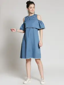 plusS Women Blue Embellished A-Line Dress