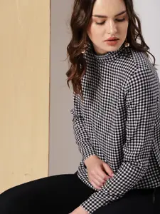 her by invictus Black & White Gingham Checked Ruffled Top
