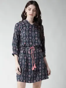 Style Quotient Women Navy Blue Printed A-Line Dress