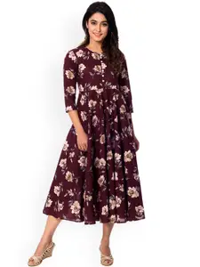 anayna Women Maroon Printed Fit and Flare Dress