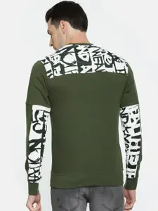 ARISE Men Olive Green & White Printed Sweatshirt
