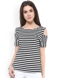 Zima Leto Women Black & White Striped Top