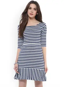Zima Leto Women Navy Blue & White Striped Sheath Dress