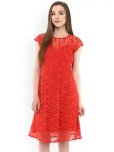 Zima Leto Women Red Self Design Fit and Flare Dress