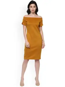 Zima Leto Women Mustard Yellow Solid Sheath Dress