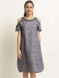 RARE ROOTS Women Grey Self Design A-Line Dress