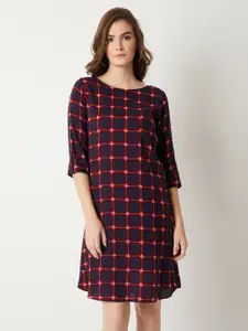 Miss Chase Women Charcoal & Red Checked A-Line Dress