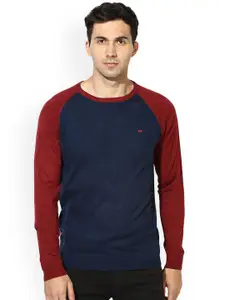 Red Tape Men Navy Blue & Maroon Solid Pullover